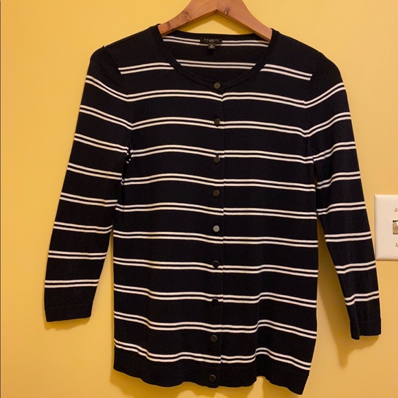 Talbots navy and white 3/4 sleeve cardignan - Picture 3 of 6